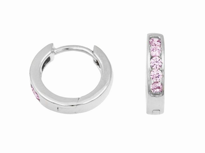 Creolen - 925 Sterling Silber - 1,5 cm - rosa - Zirkonia