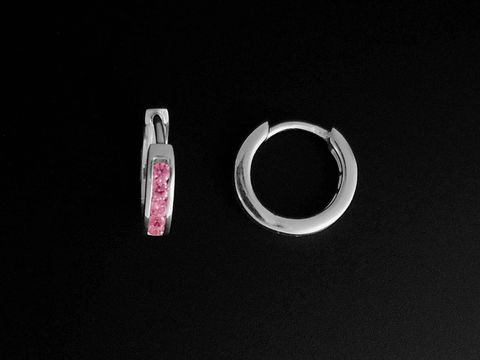 Creolen - 925 Sterling Silber - 1,5 cm - rosa - Zirkonia