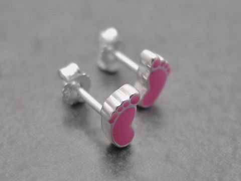 Ohrringe - Babyfußabdruck - Sterling Silber - pink niedlich - Lack