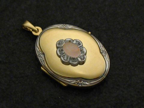 Rosenquarz rosa - Medaillon Cabochon Gold 333 bicolor