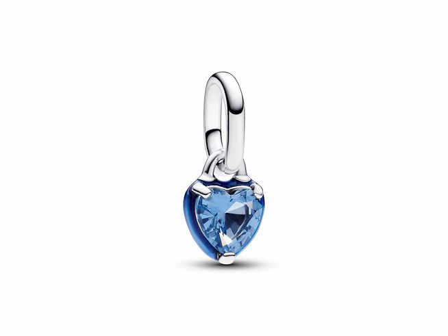 Pandora ME 793042C02 Blaues Chakra-Herz-Mini-Anhänger-Charm - Sterling Silber - Kristall + Emaille Blau