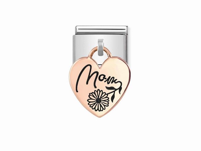 Nomination 431803 09 CLASSIC CHARMS - Charm-Anhänger - Roségold 375 mit Gravur - Herz + MOM