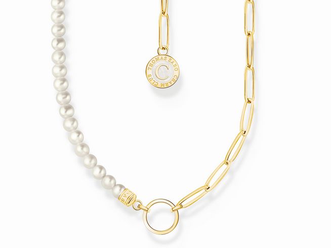 Thomas Sabo KE2189-430-14-L45v Kette - Carrier - Glieder Perlen - Beads - Silber Gelbgold verg. & Zuchtperle - Weiß - 40 bis 45 