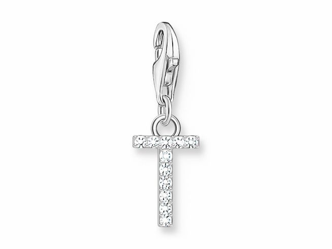 Thomas Sabo 1957-051-14 Charm-Anhänger - funkelnder Buchstabe T - Silber & Zirkonia - Weiß