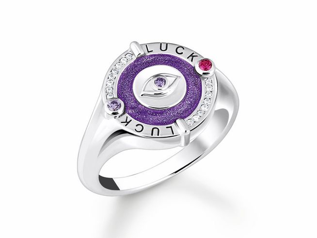 Thomas Sabo Ring TR2438-390-13-56 - Silber geschw. & Emaille & synth. Korund & Zirkonia - Violett - kosmischer Talisman - Gr. 56