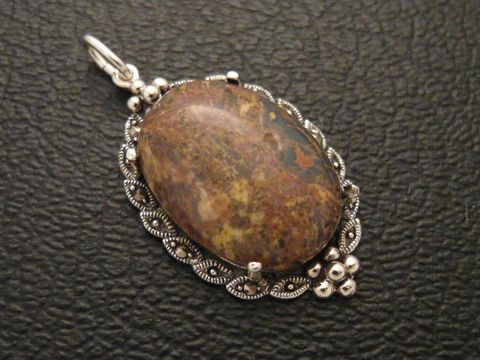 Cabochon - Leopard Jaspis - Silber Medaillon Anhänger