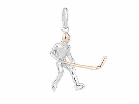 Eishockey Spieler Anhänger - modern - Silber - rhodiniert - bicolor