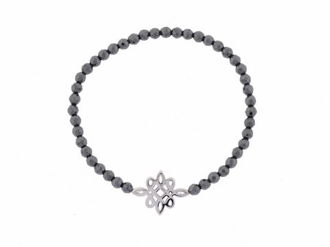 Silber Armband - Blüte - rhod. - Hämatit anthrazit - Gummizug - 18 cm