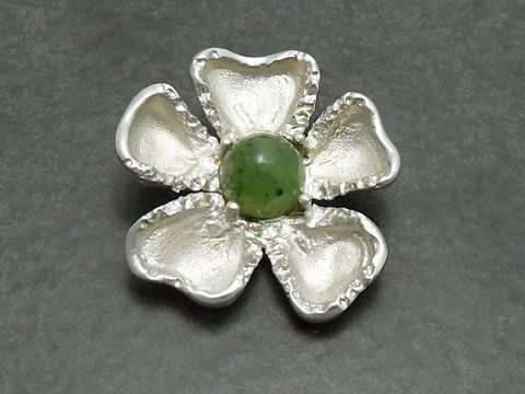 Silber Anhänger - ECHT Jade Grün - Blumen Design