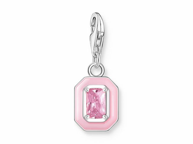 Charm-Anhänger von Thomas Sabo in Silber mit rosa-pinkem Emaille und einem Zirkonia im Oktagon-Design, ideal für vielseitige Schmuckkreationen.