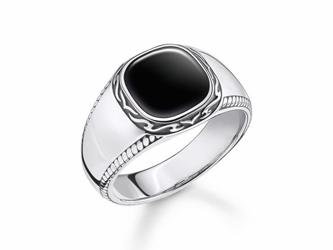 Thomas Sabo Herrenring TR2388-641-11-64 Sterling Silber geschw. - Onyx - Zirkonia - Gr. 64