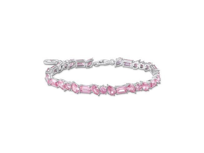 Schmales Thomas Sabo Armband Heritage Glam in Rosa-Pink mit Zirkonia und versilbertem Design, verziert mit glitzernden Steinen, ideal für einen eleganten Look.