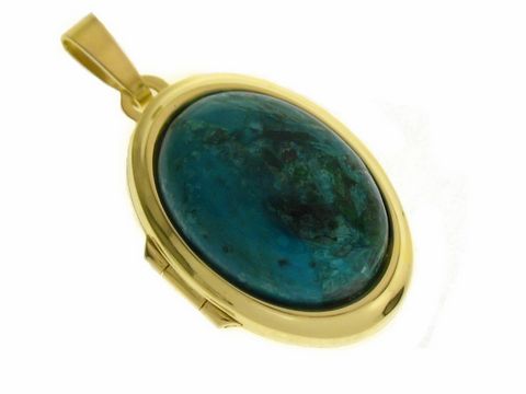 Chrysokoll Medaillon - Cabochon - Gold 585