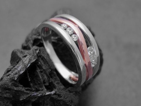 Designerwellen Ring - Gr. 64 - Sterling Silber - bicolor Rosévergoldung rhod. - Zirkonia