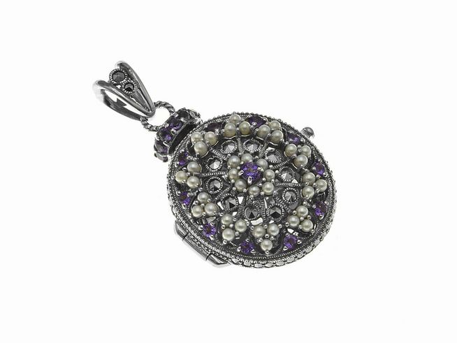 Medaillon Amethyst königlich nostalgisch Sterling Silber