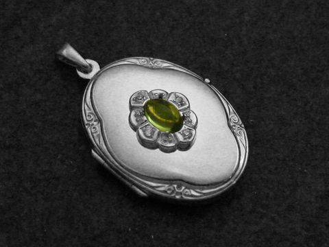 Peridot Medaillon Cabochon Sterling Silber rhod.