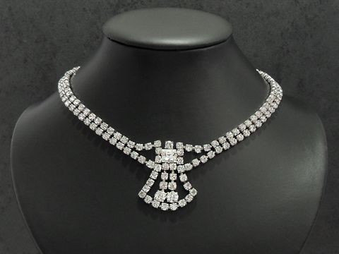 Strass Collier Kette - weiblich - weiß 42,5 cm Strasskette