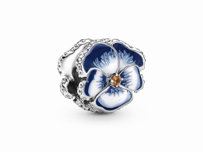 Pandora Blau Stiefmütterchen Blume Charm - 790777C02 - Silber - Emaille Steinmix - Multicolor