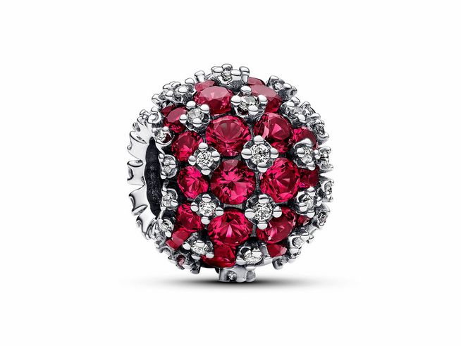 Pandora 792630C03 - Funkelndes Rosafarbenes Rundes Pavé-Charm - Sterling Silber - Steinmix Rot