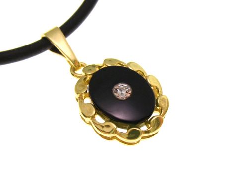 Ovales Design - Goldanhänger Gold - Onyx + Bergkristall