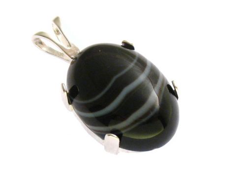 Schwarzer Sardonyx Cabochon - Sterling Silber Anhänger