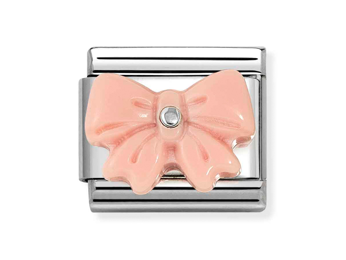 Sterling Silber 330509 21 mit einer rosa Schleife aus Harz, verziert mit einem klaren Element, im klassischen Silberdesign von Nomination, ideal für stylischen Schmuck.