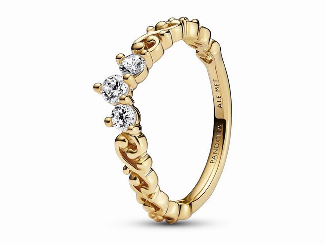 Pandora königlicher Tiara Diadem-Ring in 585 Gelbgold mit klaren Zirkonia-Steinen, Größe 48, filigranes Design mit eleganten Details, perfekt für besondere Anlässe.