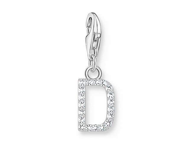 Thomas Sabo 1944-051-14 Charm-Anhänger - funkelnder Buchstabe D - Silber & Zirkonia - Weiß