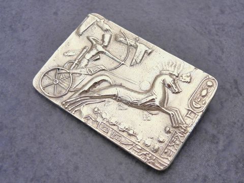 Gold auf Silber Brosche - Rechteck - Ägyptische Symbolik