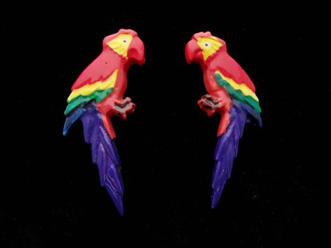 Papagei Ohrringe - Modeschmuck - bunt mit rotem Rücken und lila Schwanz