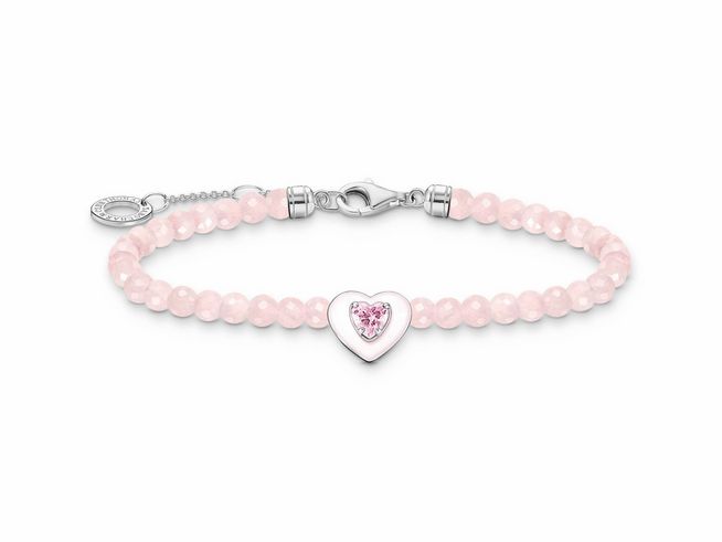 Thomas Sabo A2092-035-9-L19v Armband - Silber + Rosenquarz + Zirkonia - pink - Herz - 16 - 19 cm