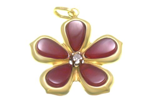 Blume - Diamant Gold Anhänger - Gelbgold - 20 mm