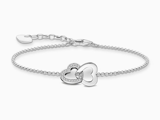 Thomas Sabo Essentials A2163-051-14-L19V Armband - mit verschlungenen Herzen - Silber & Zirkonia - Weiß - 16 bis 19 cm