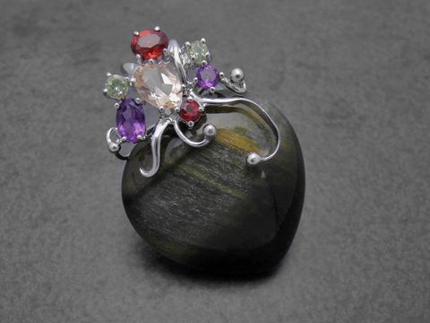 Herz Anhänger - Falkenauge, Granat, Peridot, Amethyst, Citrin - Sterling Silber