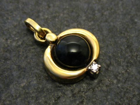 Onyx mit Diamant - Gold Anhänger - 15 mm