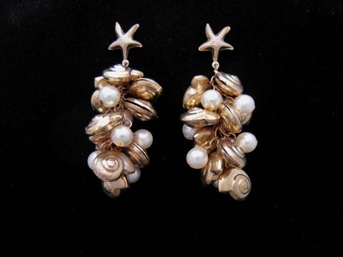 Ohrringe Seestern-Schneckengehäuse-Perlen - weiss - Zuchtperlen Imitation