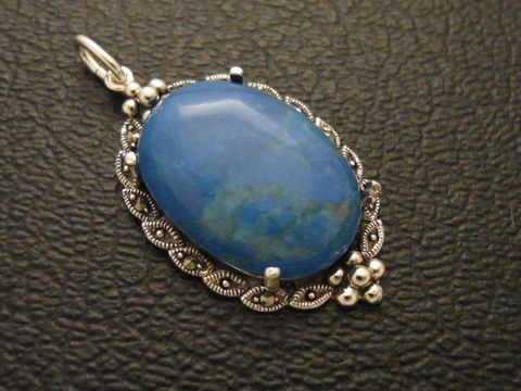 Cabochon - Howlith - türkisblau - Silber Medaillon Anhänger