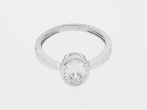 Ring Silber rhod. - Gr. 48 - glitzernd - Zirkonia - Oval