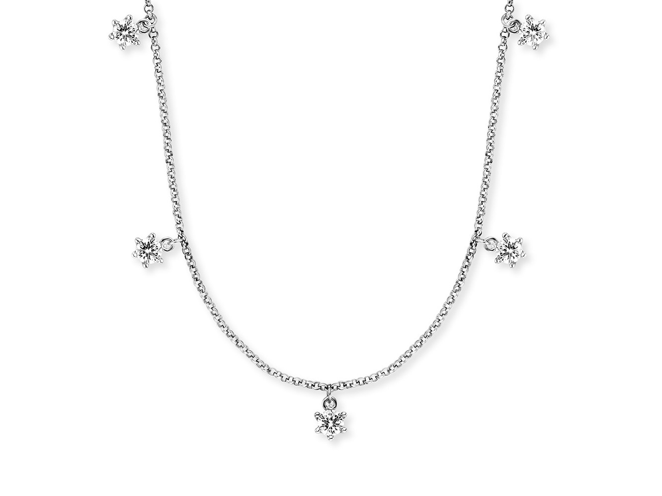 Die Engelsrufer ERN-SHINY-05-ZI SHINY Kette mit Zirkonia ist aus rhodiniertem Silber gefertigt, hat eine Länge von 40 cm und zeigt funkelnde Zirkonia-Elemente.