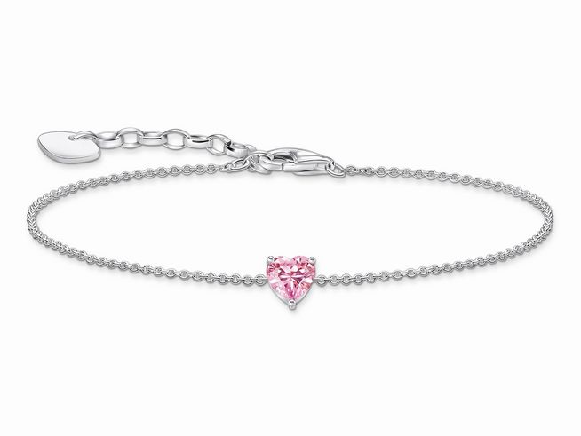 Thomas Sabo Essentials A2157-051-9-L19V Armband - mit großem Herz - Silber & Zirkonia - Rosa-Pink - 16 bis 19 cm