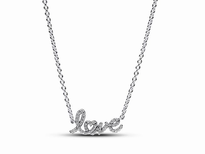 Pandora 393076C01-45 - Funkelnde Handgeschrieben Love Collier-Halskette - Sterling Silber - Zirkonia klar - 45 cm