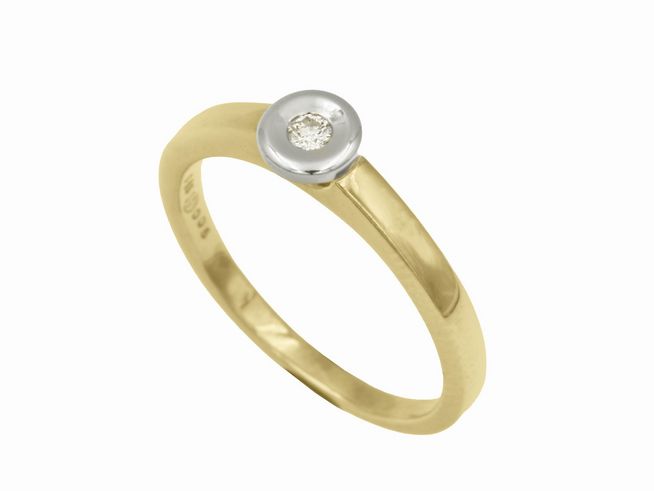 Ring - Design - Gelbgold + Weißgold 585 bicolor - Brillant 0,05 ct w-si - Gr. 54