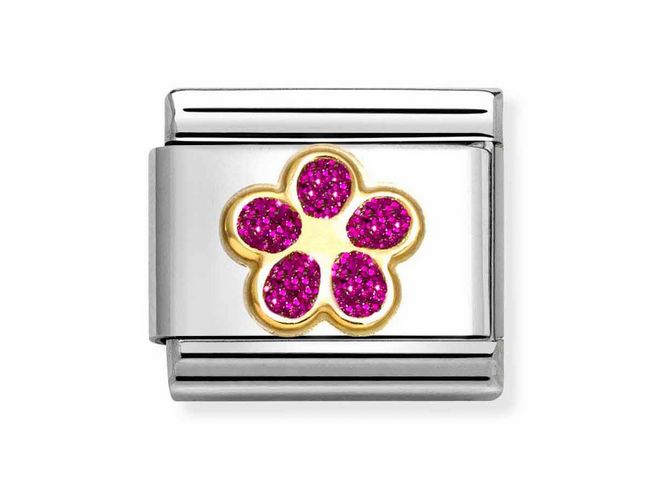 Nomination 030220 17 Classic - Blume - Emaille - Magenta - Gelbgold & Edelstahl