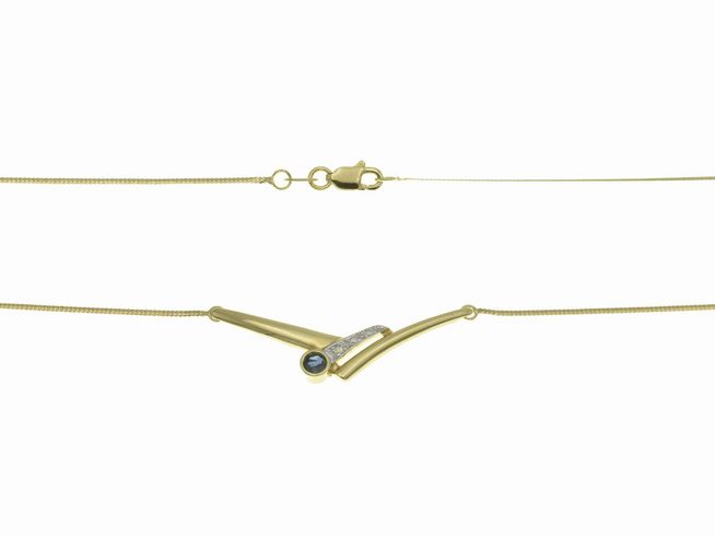 Collierkette mit Mittelteil 585 - Gelbgold & Weißgold - Diamant + Saphir - 42 cm