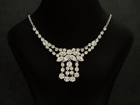 Strass Collier Kette - prunkvoll - weiß 38-45 cm - Strasskette