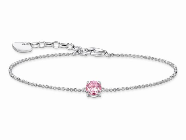 Thomas Sabo Essentials A2156-051-9-L19V Armband - mit großem Zirkonia - Silber & Zirkonia - Rosa-Pink - 16 bis 19 cm