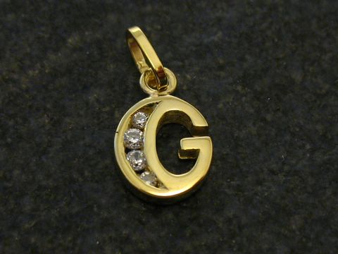 G Buchstaben Initialen Anhänger Gold mit Zirkonia