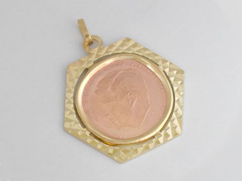 Medaille John F. Kennedy - Gold Kupfer Anhänger - diamantiert - Gold 333 Kupfer