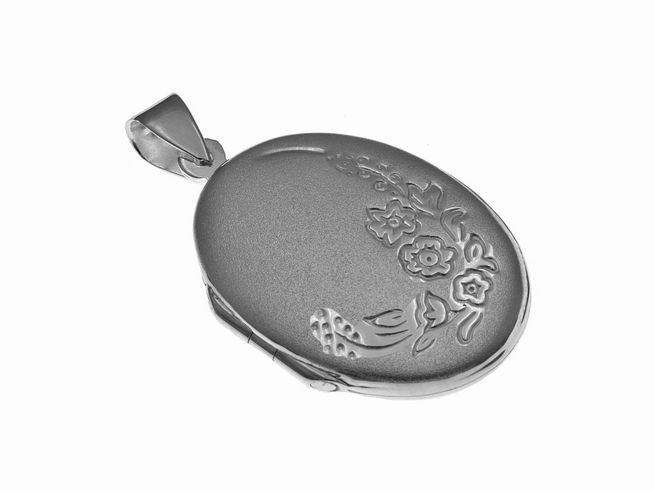 Medaillon - mattiert mit Blumen - 925 Sterling Silber