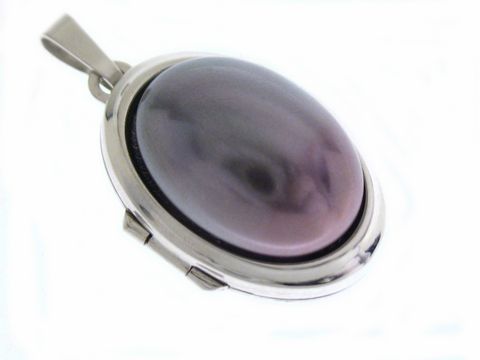 Perle GRAU Medaillon mit Cabochon Sterling Silber rho.